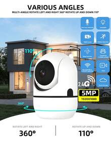 1件/2件 室內監控攝影機，青少年監控攝影機，WiFi家用寵物攝影機，適用狗或貓，僅支持2.4G WiFi，不支持5G WiFi，遠程控制，夜視，雙向語音 - 白色 - 查看 6