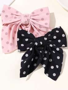 2个儿童可爱简约时尚卡通蝴蝶结波点发夹，百搭优雅甜美女孩发饰 - 彩色 - 查看 2