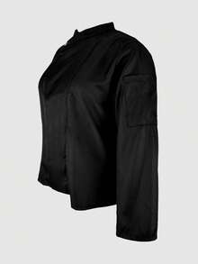 Plus Size Women Casual Solid Color Zip-Up Left Sleeve Single Pocket Long Sleeve Work Shirt - Black - View 2