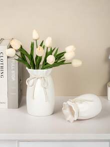 Bohemian Style Decorative Vase, Featuring Rope Bow Knot, Geometric Pattern Plastic Vase, Accented With Rope Bow Knot Details, Suitable For St. Patrick's Day, Easter, Wedding, Home, Camping, Vase, Wedding Supplies, Christmas Decoration - White - View 6