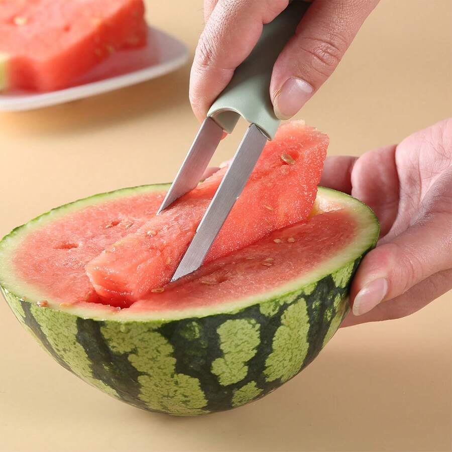 Stainless Steel Watermelon Fork Slicer Cutter For Camping Kitchen Gadgets Watermelon Popsicle Cutter - Green - View 1