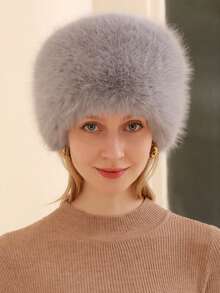 1顶可爱仿毛皮保暖圆顶帽，休闲户外徒步骑行保暖蓬松帽，秋冬季 - 彩色 - 查看 6