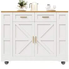 Isla de cocina moderna, mueble de cocina, aparador, carrito de comedor con vetas de madera, mueble buffet, mesa de comedor multifuncional con espacio de almacenamiento, carrito de comedor con armarios extensibles, color blanco - Blanco - Ver 10