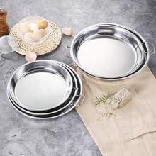 3pcs Stainless Steel Round Serving Trays - For Noodles, Rice, Chinese Cold Noodles, Silver Color - Multicolor - View 3