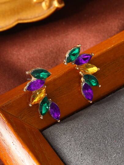 1 Pair Elegant Rhinestone Inlaid Horse Eye Colorful Stud Earrings, Suitable For Daily Wear