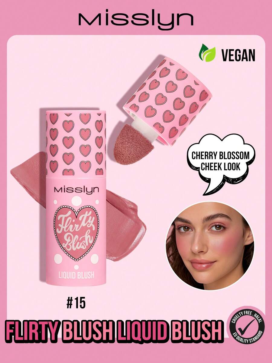 MISSLYN-Flirty Blush Liquid Blush, 1pc, High Pigment Liquid Blush In Cutie Shade, Long-Lasting Color, Brightens Complexion, White-Based, Matte/Dewy Finish, Heart-Shaped Gift, Winter Essential, Brand Makeup, Facial Makeup, Suitable For Women & Girls, Perfect For Winter, Y2K Style, Fashionable, Birthday Gift, Best Gift, Valentine's Day Gift, Party Essential, New Year Gift, Best Color, Cruelty-Free & Vegan - #15 - Xem 1