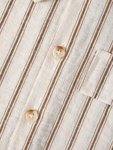男童休闲条纹短袖宽松衬衫，适合日常穿着、上学、聚会、度假、社交、街头穿搭，春夏皆宜。 - 卡其色 - 查看 6