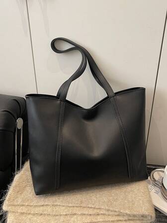 Damväska i PU-kvalitet, mångsidig och enfärgad, quiltad axelväska med stor kapacitet, avslappnad