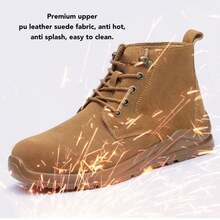 Men Steel Toe Boot PU Leather Anti Slip Shoes for Office Hiking Traveling Outdoor Yellow 40 - Amarillo - Ver 1