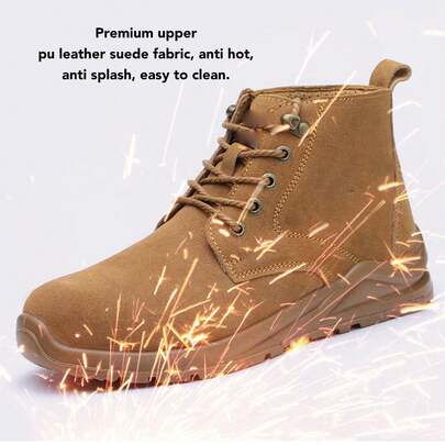 Men Steel Toe Boot PU Leather Anti Slip Shoes for Office Hiking Traveling Outdoor Yellow 40