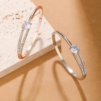 Brazalete de bangle con un solo hilera de rhinestones, elegante y de moda, joyería de para mujeres y niñas, regalo testigo del amor