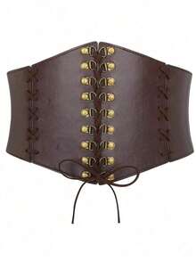 1 Piece Ladies Coffee Color Casual Retro Lace-Up Belt For Halloween Renaissance Outfit - Coffee Brown - View 2