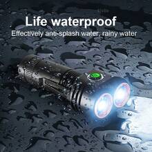 便携式迷你6LED强光手电筒，18650可充电，高功率聚光灯，户外便携式带笔筒，露营灯 - 黑色 - 查看 10