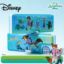 Disney Zootopia Image Multi Functional Pencil Box Student Double Layer Large Capacity Pencil Box Flowing Sand Stationery Storage Box Divided Orderly Storage Cute Cartoon Pen Box Cover Double Sided Magnetic Buckle Back To School Gift Back To School Season Essential - Zootopia Multifunctional Pencil Case - View 1
