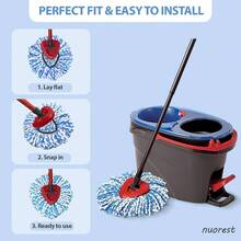 Spin Mop, Microfiber Mop Refills, Easy To Replace, Include 3 Mop Replace Heads, 1 Mop Base - 4 Heads - View 3