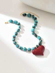 1 Set Fashionable & Elegant Bohemian Style Irregular Stone-Shaped Multi-Color Resin Beaded Necklace, Including 3D Colorful Heart, Starfish, Bowknot Pendants, Suitable For Fashionable Beach Party Wear, Unique & Charming Design For Stylish Ladies. The Resin Patterns And Pendant Quantities Are Randomly Distributed Due To The Handmade Stone-Imitation Production Process. - Multicolor - View 18