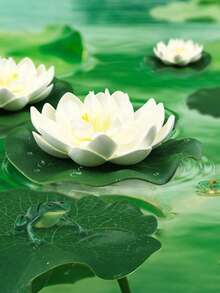 2朵人造漂浮莲花，带荷叶，适用于湖泊、池塘、游泳池、水族箱装饰，也可用于家庭花园、庭院、池塘装饰。 - 彩色 - 查看 8