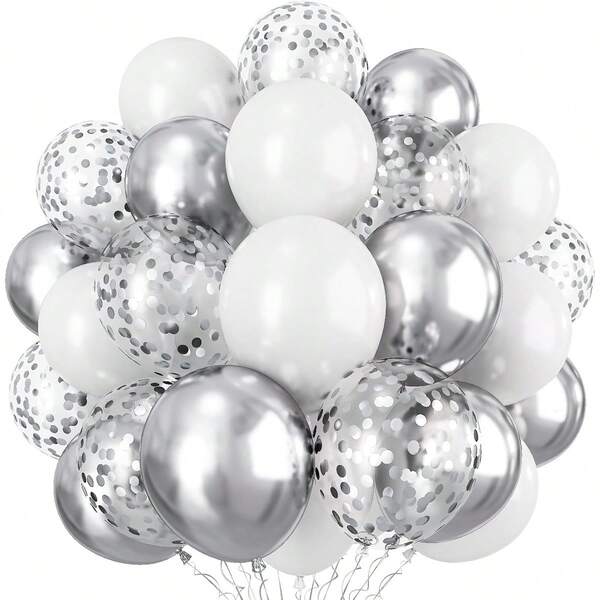 18/30pcs Silver White Balloons, Metallic Silver White Latex Balloon Set, Silver Confetti Decor, Helium Balloons, Birthday Party For Boys & Girls, Baby Shower, Wedding, Engagement, Graduation Party Decoration