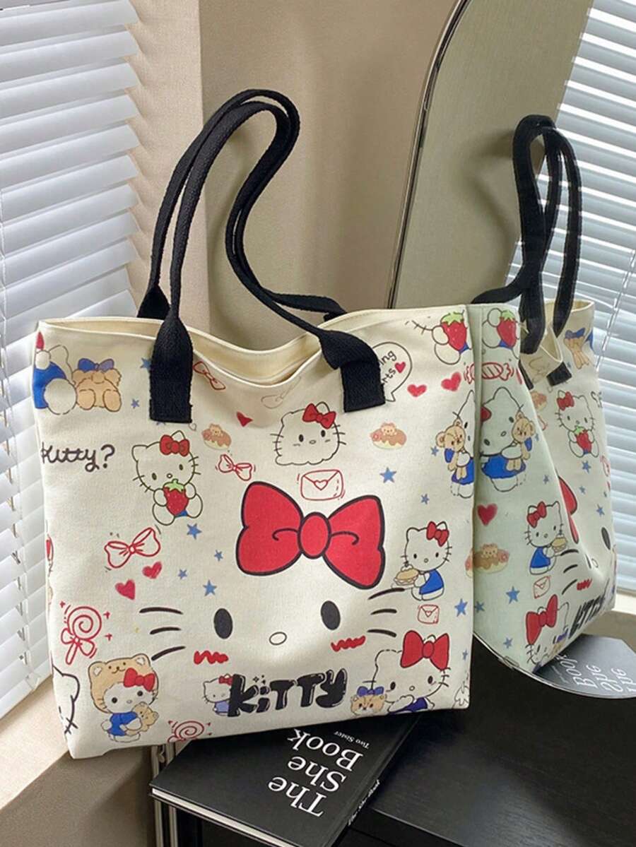 Official Sanrio Authorized Canvas Tote Bag - Cute HelloKitty, Kuromi, My Melody Patterns, Made Of 3A Grade Antibacterial Fabric, Large Capacity Fashion Handbag With Multi-Pocket Design - Multicolor - View 1