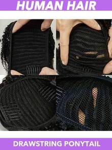 Human Hair Afro Kinky Curly Ponytail Drawstring Ponytail 4C For Afro Puff Drawstring Ponytail Extension Human Hair Natural Black 16 18 20 Inch For Women Easy To Use And Maintain Wear To Go(Natural Black #1B Dark Brown #2) - Multicolor - View 7