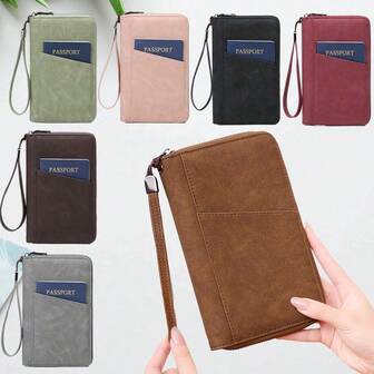 New RFID Blocking Passport Holder, Multifunctional Large Capacity Travel Wallet With Card Slots And ID Window, Anti-Theft Travel Document Organizer With Wrist Strap - Secure Zipper Design, Durable Non-Woven Fabric, Vintage Style Multipurpose Wallet To Hold Passport, Cards, Tickets And Travel Essentials