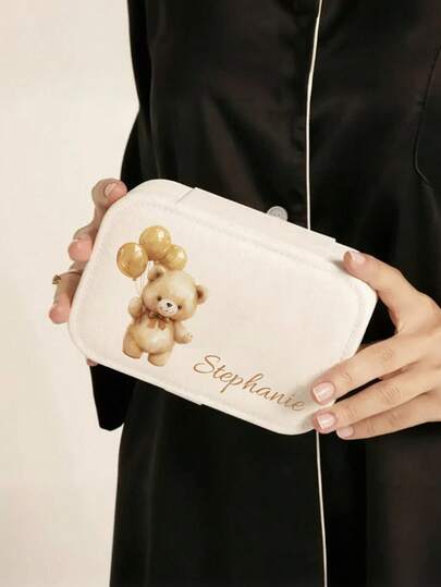 Customized Name Text Jewelry Box, With Lid, PU Leather Portable Rectangular Storage Box For Necklaces, Bracelets, Earrings, Personalized Name Customization, Great Gift For Women (Birthday, Wedding, Valentine's Day)