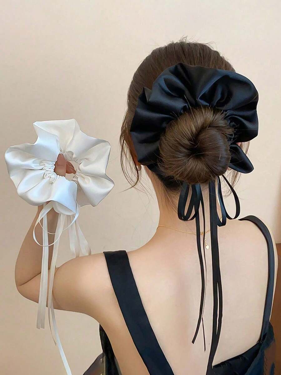 1/2 chiếc nơ satin với ruy băng dài, dây buộc tóc kiểu ballet cho tóc đuôi ngựa, thích hợp cho tiệc tùng và hẹn hò, dây buộc tóc, dây chun buộc tóc, phụ kiện tóc làm đẹp tại nhà. - Nhiều màu - Xem 1