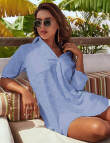 Women's Swimsuit Cover - Ups White Chiffon Bikini Swimwear Beach Dress Outfits Summer 6HQS - 藍色02 - 查看 11