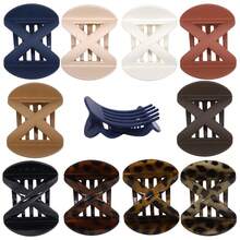 3个/6个装扁平圆形发夹套装，女士防滑发夹，弧形设计复古简约小众发饰爪夹发卡，学习用品 - 彩色 - 查看 17