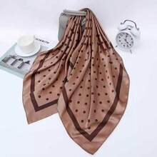 MilyModa Large Polka Dot Print Satin Scarf, Multipurpose, 90x90, Cropped, Bandana, Turban - Bolinha-Chorolate - 查看 2