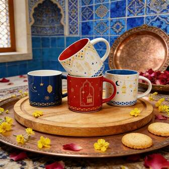 1 szt. Ceramiczny kubek do espresso z motywem gwiazdy i księżyca, ręcznie robiony kubek w stylu dekoracji Ramadanu, izolowany kubek do kawy i herbaty, wielokrotnego użytku, idealny na prezent
