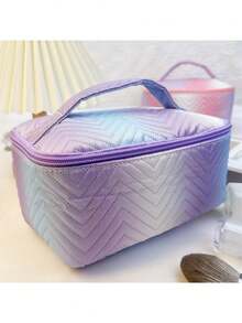 [Customized Embroidery] Gradient Diamond Pattern Cosmetic Bag, Women's Portable Storage Bag, Personalized Name Embroidery, Cosmetic Organizer Bag