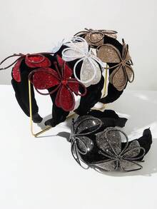 1条黑色天鹅绒编织宽檐复洛克风格发箍，饰有奢华的3D水钻蝴蝶装饰，高品质配饰，适合作为送给朋友的精美礼物。 - 彩色 - 查看 12