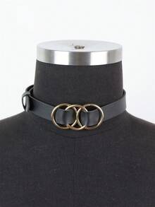 2026 New Exaggerated Punk Style O-Shaped Ring Necklace, Popular Foreign Trade Jewelry, Street Auction Nightclub PU Leather Collar - Black - View 5