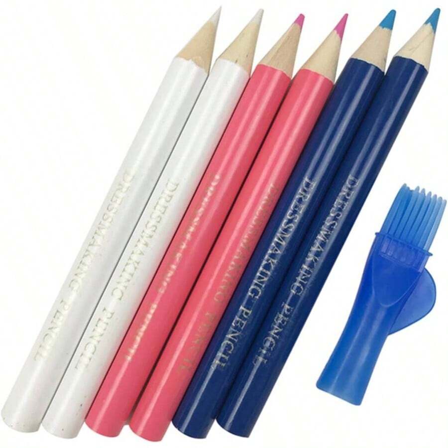 6 lpices de tela de costura con brocha para sastre Lpiz de costura para marcar tela, lpiz de gis, herramientas de trazado - Color: - Ver 1