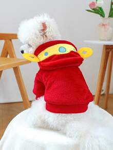 1 Peça Roupa para Animais de Estimação, Vestuário para Cachorros/Gatos Pequenos e Filhotes, Fofo, Quente e Confortável, Traje Auspicioso de Ano Novo - Vermelho - Visão 2