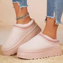 Fleece Lined Slippers For Womens Slip On Ankle Boots With Platform Sole Anti Slip Furry Shoes Indoor Outdoor House Fall Winter Cotton Fuzzy Slippers Snow Boots Bedroom Slippers - Hồng - Xem 3