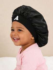 1pc Soft Satin Children's Sleep Cap With Embroidered "A-K" Details, Protects Hair For Sleeping And Daily Hair Care