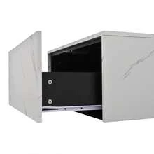 Living Room Coffee Table, 70 X 70 X 31 Cm, Geometric Cubic Design, Side Table With Drawer, Uniquely Shaped Marble Veneer Table, Coffee Table, Storage Table, Game Table