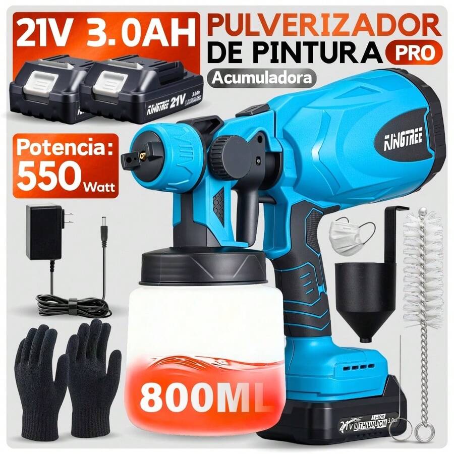 Pulverizador De Pintura Portátil Inalámbrico De 21 V, 800 Ml - Azul - Ver 1
