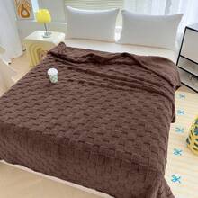 Coperta in pile di flanella a doppio strato spessa, coperta per divano, ufficio, pisolino, calda coperta in taffetà, coperta scialle per dormitorio, lenzuolo - Waffle - Marrone - Visualizzare 11