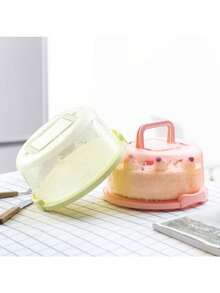 1pc Cake Storage Box Round Handheld Cupcake Container Cake Box Plastic Bar Kitchen Tool Birthday Supply - Multicolor - View 9