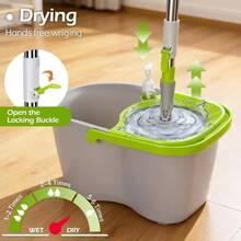 Small Mop And Bucket With Wringer Set, Spin Mop Cleaning System With 3 Mop Pads, Spinning Mop Bucket Floor Cleaning, 50.4 Inch Extended Handle - Gray + Green - View 3