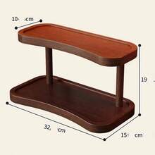 Raft de depozitare pentru blat cu 2 niveluri, culoare nuc, organizator elegant pentru machiaj, parfum și îngrijire a pielii, potrivit pentru baie, bucătărie și birou, cu compartimente de depozitare separate închise - Maro - Vizualizare 10