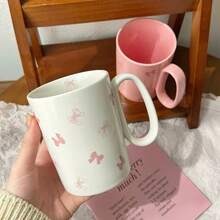 كوب سيراميك مزين بفيونكة، كوب جميل للطلاب/الاستخدام المنزلي، سعة كبيرة، هدية، كوب شاي/ماء - متعدد الألوان - مشاهدة 1