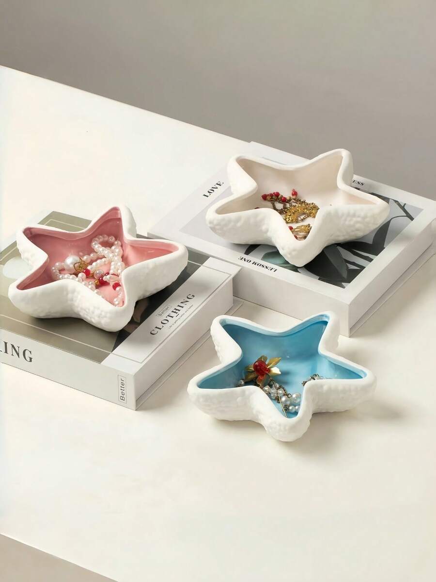 1pc Starfish & Seashell Jewelry Tray And Key Bowl, Jewelry Organizer Tray, Suitable For Home, Living Room, Dining Room Decor, Film/TV Prop, Ideal Valentine's Day Gift - Multicolor - View 1