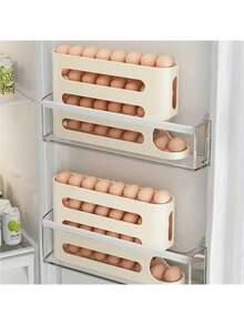 4-Layer Large Capacity Egg Storage Box, Refrigerator Side Door Egg Holder, Egg Preservation Box, Refrigerator Egg Rack. Made Of Durable PP Material. Suitable For Refrigerator Storage And Organization, Space-Saving, Essential Kitchen Preservation Tool.