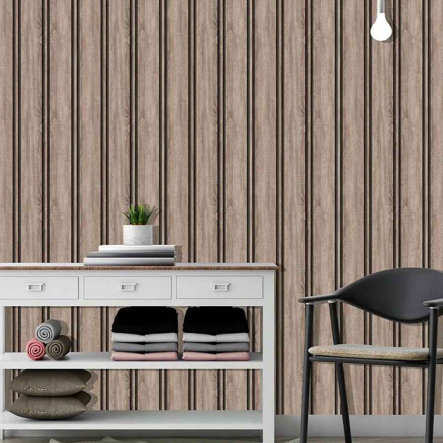 Adhesive Wallpaper With Ribbed Aged Wood Pattern, Thick Strips - Multicolored 26 - View 1