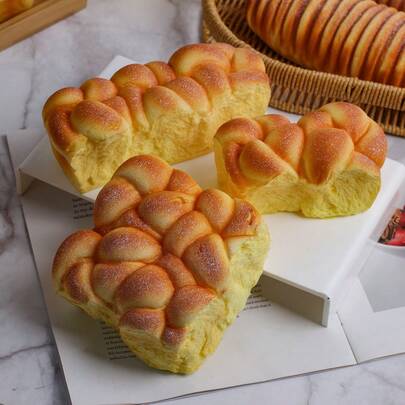 1 pieza Modelo de alimento realista esponjoso de pastel/pan, pan de queso desgarrable de coco, adorno decorativo para el hogar