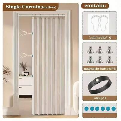 2D Curtain, Single Panel Modern Magnetic Curtain/Shower Curtain, Magnetic Design At Top - Bohemian Wavy Ruffle Fabric, Unlined, Provides Privacy, Suitable For All Seasons, For Bedroom/Bathroom - Romantic Curtain